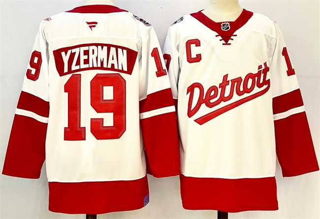 Mens Detroit Red Wings #19 Steve Yzerman White Red 2024-25 With C Patch Stitched Jersey->detroit red wings->NHL Jersey